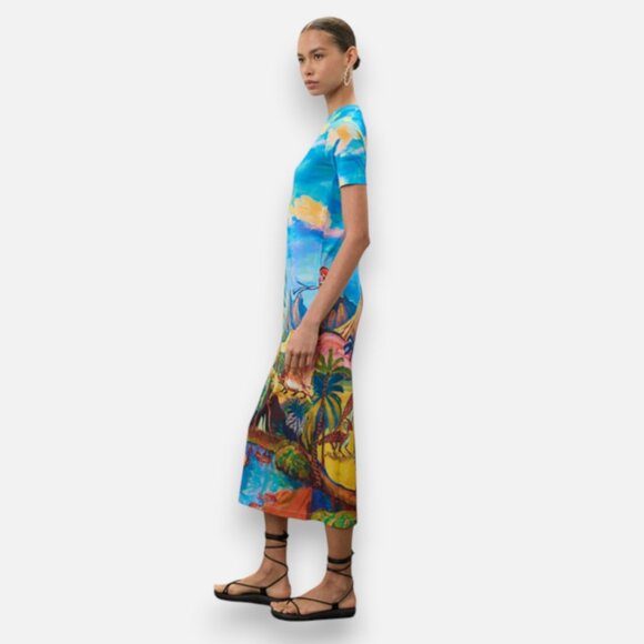 Stella Jean Beach Print Midi Dress | size 10 - Picture 5 of 5
